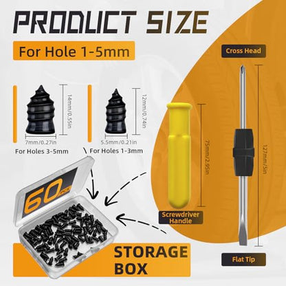 60pcs Tire Plugs Kit, Tire Repair Rubber Nails, Self-Service Vacuum Tyre Screws (30S+30L) Fast Repair Quick Puncture Tools with a Box, Double-ended Screwdriver, for Car Motorcycle Truck Tractor ATV - size: 60PCS