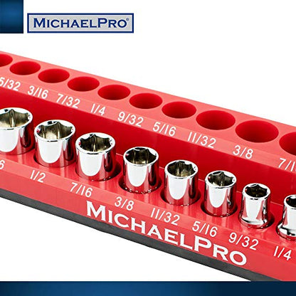MichaelPro MP014003 3-Pc Magnetic Socket Organizer- 1/4-inch, 3/8-Inch & 1/2-Inch Drive Magnetic Socket Holder Kit in SAE, Professional Grade Socket Organizers for Toolboxes/Cabinets (SAE), Red - size: SAE