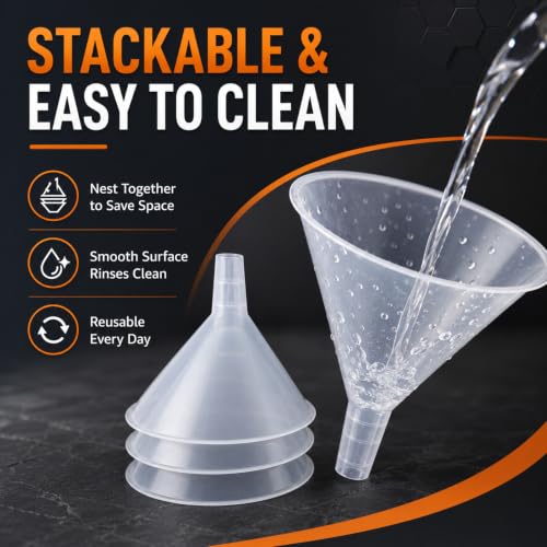 CYEAH 8 Pcs Plastic Funnels, 6 Inch Wide Mouth Large Funnel, Clear Plastic Filter Funnel Liquid Transfer Funnels for Filling Bottles, Liquid, Spices, Powder, Lotion, Oils