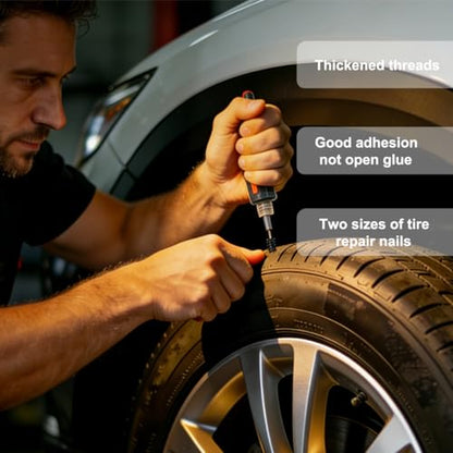 Kzoom 60PCS Tire Screw Plug Repair Kit,Self-Service Tire Repair Kit for Quick Repairs, Self-Service Tire Repair Rubber Nail Kit for Patching Punctures in Vacuum Tires of Cars, Motorcycles