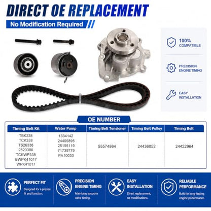 1.6/1.8L Timing Belt Kit Water Pump Fit For Chevy Aveo Cruze Sonic 2008-18 | Fit For Chevy Aveo Cruze Sonic Aveo5 Pontiac G3 Saturn Astra Suzuki Swift+ 2008-2018 TBK338 55574864 24422964 Water Pump Kit - size: Timing belt Water pump Kit GM 1.8L