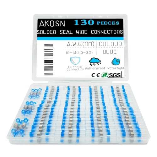 130 PCS Blue Heat Shrink Butt Connectors,16-14 AWG, Self Soldering Butt Connector, Waterproof Solder Seal Wire Connectors, Butt Splice Wire Terminals for Automotive Marine Boat - size: AWG 16-14 (Qty: 130)