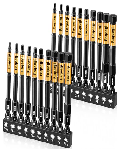 20PCS Hex Bit Set 4" S2 Magnetic Metric SAE Impact Drill Bits | High Torque CNC Tips,1/4" Shank,Home & Auto Use,Durable Mechanic Handyman Gift