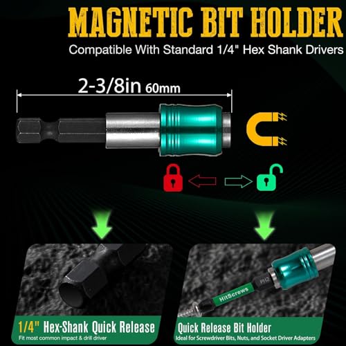 PH2 Long Phillips Screwdriver Bit Set – 12 Pack Mixed Length Phillips Impact Driver Bits with High Magnetic Bit Holder, S2 Steel, 1"/2"/4"/6" Magnetic Driver Bits - size: MIX-12pcs