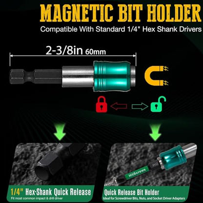 PH2 Long Phillips Screwdriver Bit Set – 12 Pack Mixed Length Phillips Impact Driver Bits with High Magnetic Bit Holder, S2 Steel, 1"/2"/4"/6" Magnetic Driver Bits - size: MIX-12pcs