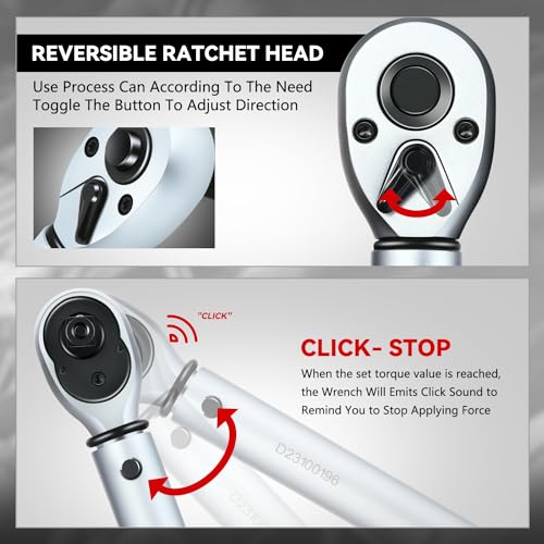 Auto Dynasty 3/8 Inch Dual-Scale Reversible Ratchet Wrench Set 10-100ft.lb/13.6-135.6 n.m with Quick Release and Accurate Torque Control - Perfect for Cars, Bikes, and Machinery Maintenance - size: 3/8 Inch-100ft.lb
