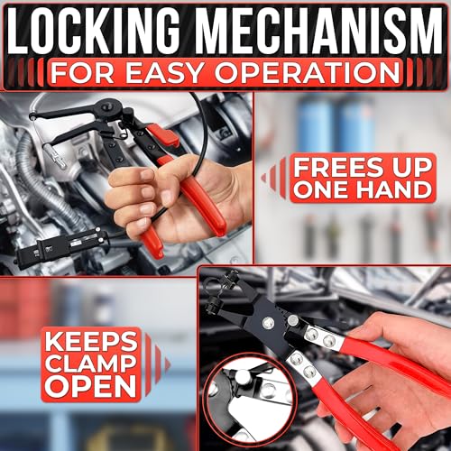2 Pcs Radiator Hose Clamp Pliers Automotive Set – Heavy-Duty Radiator Hose Clamp Tool with Locking Mechanism – 8.2" & 8.6" Non-Slip Rubber Handles, Easy to Use | for Coolant, Fuel, Oil Hose Repairs - color: Black & Red Hose Clamp Tool