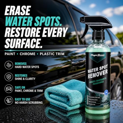 Magic Finish Water Spot Remover for Cars – Professional Hard Water Stain & Mineral Deposit Remover for Paint, Chrome & Wheels – Restores Shine & Gloss – Frozen Margarita Scent – 16oz