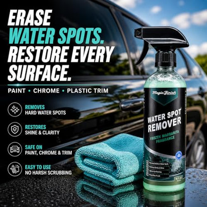 Magic Finish Water Spot Remover for Cars – Professional Hard Water Stain & Mineral Deposit Remover for Paint, Chrome & Wheels – Restores Shine & Gloss – Frozen Margarita Scent – 16oz