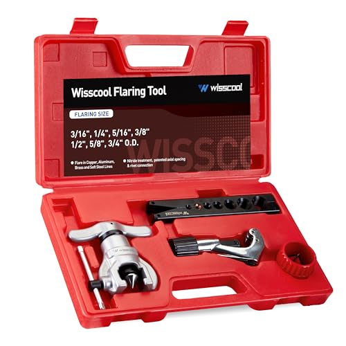 Wisscool HVAC Flaring Tool Kit, Tube Cutter, Deburrer, 3/16"-3/4" | Complete 45° eccentric flaring kit with seven sizes, tube cutter, and deburring tool for mini split and HVAC tubing - size: Flaring Tool Set