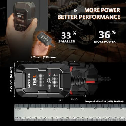 THE1A 6V/12V Smart Battery Charger,Trickle Charger,Desulfator & Automatic Maintainer for Multi-Chemicals Lead-Acid & Lithium Batteries,Temperature Compensation Down -20 °C,IP60