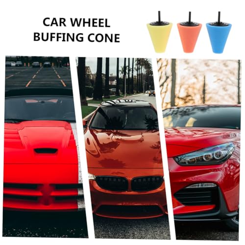 GANAZONO 3pcs Auto Wheel Polishing Buffing Sponge Pads Drill Buffing Cones Car Hub Detailing Kit for Automotive Wheel Care