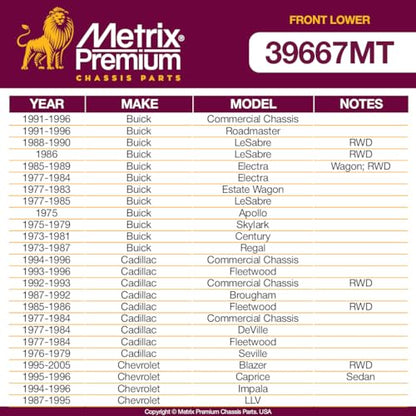 Metrix Premium Chassis Parts - Front Lower Ball Joint Fits 91-96 Buick Commercial Chassis, Roadmaster, 77-84 Cadillac Fleetwood, 73 Oldsmobile Vista Cruiser, 87-89 Pontiac Safari K6145T Made in Europe - size: K6145T