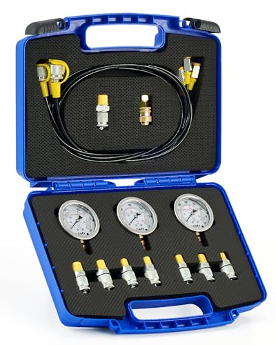 OMT Hydraulic Pressure Test Kit with 3 Gauges Up to 9000 PSI, 3 Hoses | Stainless Steel Dials; Glycerin Shockproof Display; Excavator Diagnostics; Heavy Equipment Repair; 8 Versatile Fittings - size: 3500 5500 9000 Psi