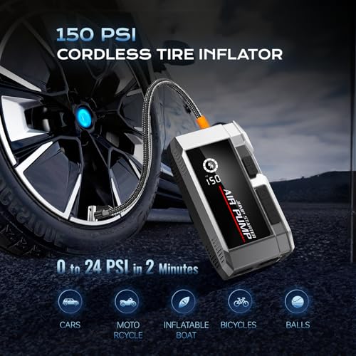 7000A Car Jump Starter with Air Compressor, 35000mAh Portable Car Battery Charger, Jump Starter Battery Pack (All Gas/10.0L Diesel), 150PSI Tire Inflator, 70 Starts 12V Auto Battery Booster - color: Black