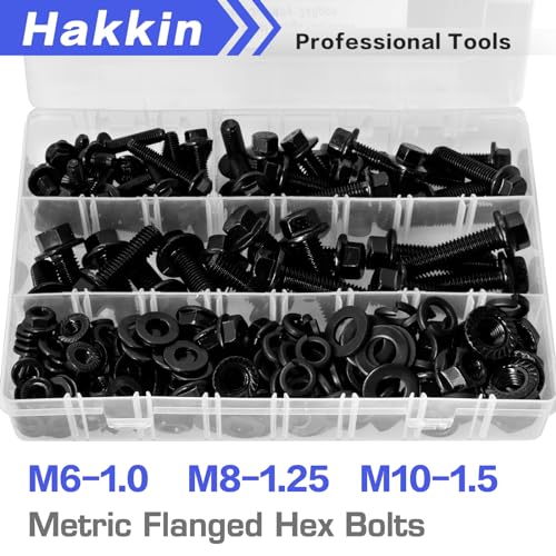 248PCS Flanged Hex Head Bolts, Hakkin Black Metric Bolt m6 m8 m10 Machine Screw Assortment Kit, M6-1.0 M8-1.25 M10-1.5 Flanged Screws Nuts Flat Spring Washers, Assorted Screws Nuts - size: 248PCS M6 M8 M10 Flanged Bolts Black