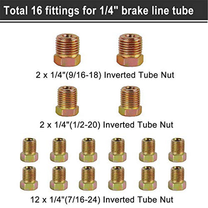 MuHize Brake Line Tubing Kit 3/16 + 1/4" 25Ft Copper Coated Alloy Steel | Anti-Rust, Dual Size 3/16 & 1/4" Roll, for Cars Trucks SUV, Hydraulic Fuel & Transmission Line Replacement - color: Gold