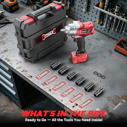 DIYtoolifz Cordless Impact Wrench 1/2" Compatible with Milwaukee 18v Battery, 750 Ft-lbs High Torque Impact Driver with 6Pcs Sockets & Storage Case, Impact Gun with 4-Speed & LED Light(Bare Tool)