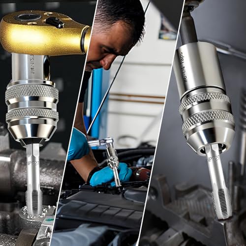 2-Pack Ratcheting Tap Socket Set - 3/8" Drive Adjustable Jaws for Tight Spaces, Chrome-Molybdenum Steel Tap Wrench Compatible with #6-1/2" Taps, Reamers & Screw Extractors