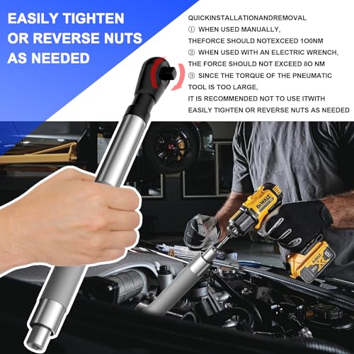 1/2" Offset Extension Wrench Impact for Electric Drills,ratchet extension includes with 1/2" 3/8" 1/4" Square Drive Adapters,Impact Ratchet Extender for Tight Spaces