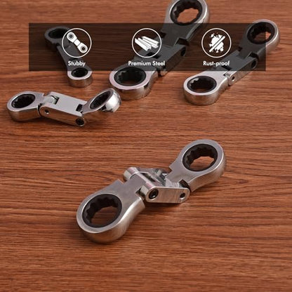 Stubby Wrenches Set, Flex Head Ratcheting Wrench Set Double Box End Ratchet Wrench 1/4 to 13/16 inch 5 Pieces SAE (SAE) - style: SAE