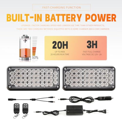 Amber/Green Magnetic Flashing Strobe Light/w Controller, Battery Operated Rechargeable LED Safety Beacon Lights, Portable Emergency Warning Light Bar for Vehicles, Trucks, Car 2-Pcs - color: 2pcs Amber/Green
