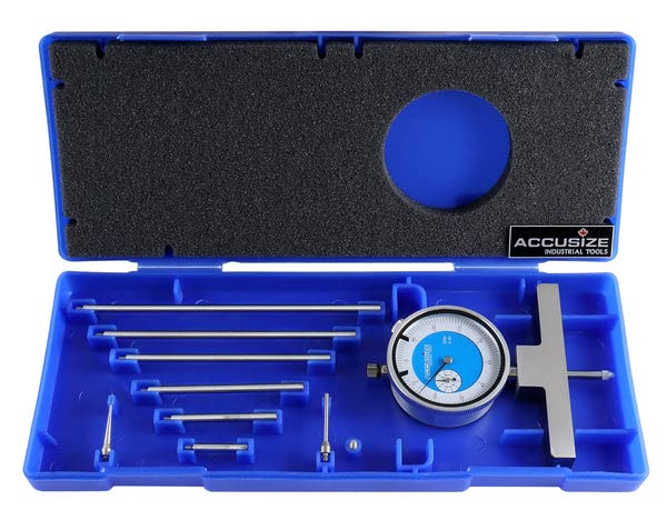 Accusize 0-22 in Dial Depth Gauge with Small-Hole Points, P103-0189 | 6 Connectable Rods, 0.0001 in Resolution, 4 in Base, 0-1 in Travel Indicator - size: 0-22" Dialing
