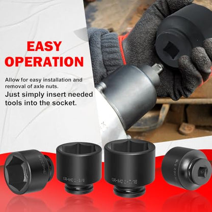 8PCS 3/4" Drive Spindle Axle Nut Impact Socket Set, 2-1/16" to 2-1/2" | Heavy Duty 6-Point CR-MO Chromoly Steel for Truck & Auto Repair