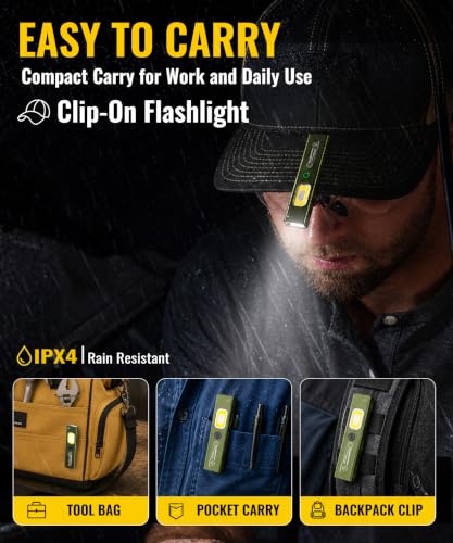 Flat EDC Flashlight Rechargeable, Lightweight 1.59oz Clip-On Flashlight with Magnetic Base, 550 Lumens Work Light, UV Light and Red Laser for Repair, Inspection, Camping,Emergency,Gifts for Men - color: Green