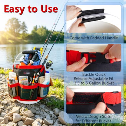 MELOTOUGH Bucket Car Wash Tool Organizer for Garden Tools Fit 3.5 to 5 Gallon Bucket (Red) - color: Red