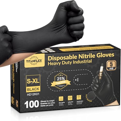 TitanFlex Black Nitrile Disposable Gloves, 5 Mil, Fully Textured, Heavy Duty, Latex Free & Powder Free for Cooking, Food Prep, kitchen clean, 100 ct (M) - size: Medium