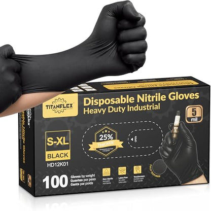 TitanFlex Black Nitrile Disposable Gloves, 5 Mil, Fully Textured, Heavy Duty, Latex Free & Powder Free for Cooking, Food Prep, kitchen clean, 100 ct (S) - size: Small