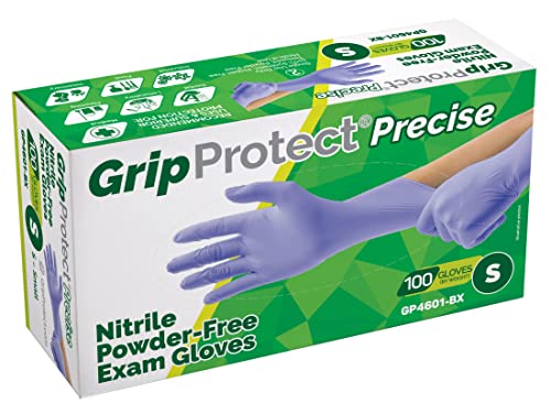 GripProtect Precise Nitrile Gloves 4 Mil, Chemical Resistant Gloves | "Small Textured Grip for Mechanics, Tattoos, Food Prep & Cleaning – Medical Grade Disposable Gloves, 100 Count " - size: Small (Pack of 100)
