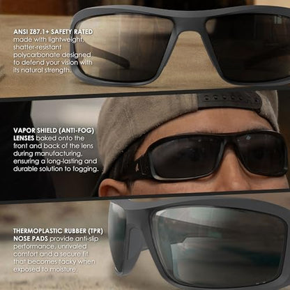 EDGE Brazeau Safety Glasses, Non-Slip, Impact/Scratch Resistant, 99.9% UV Protect, ANSI Z87 Rated - color: Black Frame