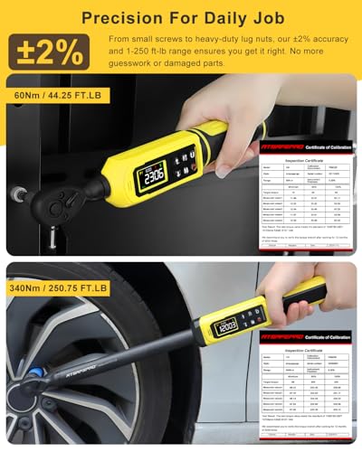 Digital Torque Wrench Set-3/8" & 1/2" Drive Torque Wrench, ±2% Accuracy,1-44 ft-lb/4-250 FT-LB, Backlit LCD, Triple Alert (Vibration/Buzzer/LED), with 17-19-21mm Sockets, 3 Extension Bars & 3 adapters
