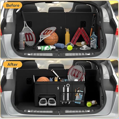 Oxford Material Car Trunk Storage Box Multifunctional Organizer Waterproof and Stain-Resistant Foldable Multi-Compartment Design with Handle for Car Trunk Storage Camping Gear Box Daily Storage.