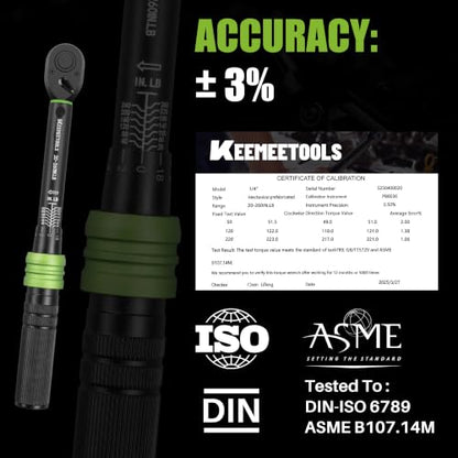 1/4 Inch Drive Torque Wrench 20-260 In-Lb for Bike Repair | Click Torque Wrench (2.3-29.4Nm) with 3% Precision Dual-Direction Range, 72 Tooth Head for Precision Repair, Gunsmithing, DIY - size: 1/4" 20-260IN