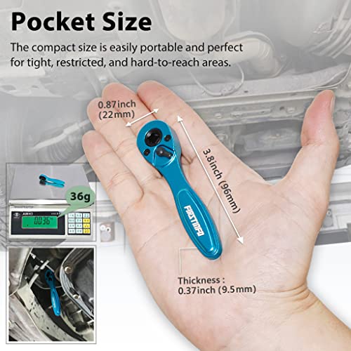 FIRSTINFO Dual-Drive 1/4 Hex Bit & Socket Micro Ratchet Wrench, 72-Tooth | 5° swing arc • Ball-detent retention • Aluminum body • 37.5 ft-lb max torque • Made in Taiwan - style: 1/4" Dual Drive Head