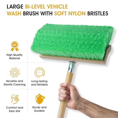 Nanoskin Large Bi-Level Vehicle Wash Brush with Soft Nylon Bristles – Ultimate Truck, Van, and RV Cleaning Tool, Ergonomic Design for Professional Detailing, Scratch-Free, Efficient 12-inch Reach - style: Bi-level Brush – 12-inch