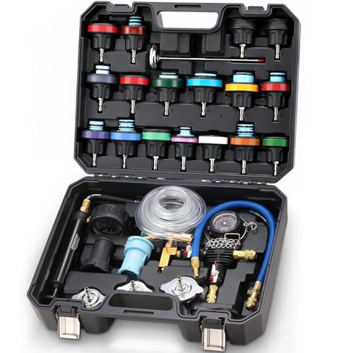 FOUR UNCLES 33pcs Radiator & Coolant Pressure Tester and Vacuum Refill Kit - Universal Cooling System Leak Tester and Refiller for Cars Motorcycles Trucks (Black)