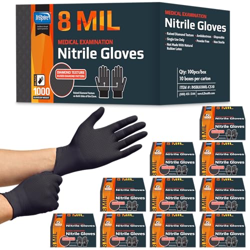Inspire HEAVY DUTY ORIGINAL Stretch Nitrile Black Gloves Disposable Latex Free | Food, Mechanic, 6mil Black or 8 Mil Orange - size: Small, style: 8mil Black