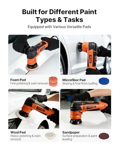 VEVOR Car Buffer Polisher, 1.2"/2"/3" Rotary Polisher Buffer, 600W 6 Variable Speeds 1000-4500RPM Car Polisher Waxer Kit for Cars Detailing, Waxing, Polishing, Scratch Removal - size: 1.2"/2"/3"