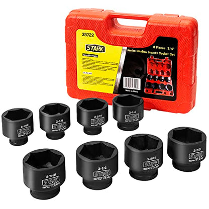 Stark USA Premium 3/4" inch Drive Large Jumbo Shallow Impact Socket Set SAE (2-1/16" - 2-1/2") Cr-Mo Steel 6-Point, 8-Piece Socket Set With Case - style: 8 PCS SAE Shallow Socket Set(2-1/16‘’ to 2-1/2‘’)