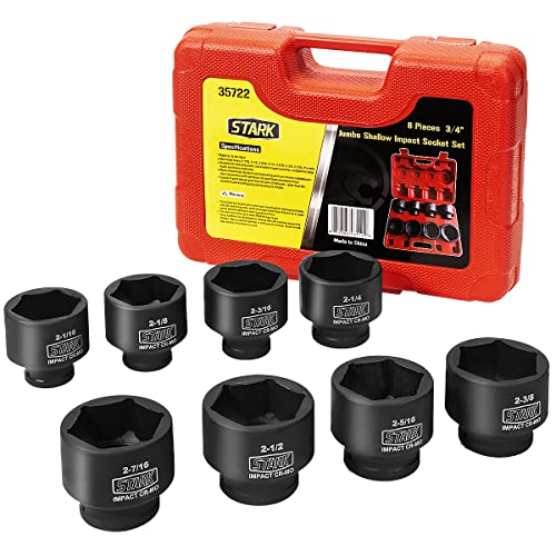 Stark USA Premium 3/4" inch Drive Large Jumbo Shallow Impact Socket Set SAE (2-1/16" - 2-1/2") Cr-Mo Steel 6-Point, 8-Piece Socket Set With Case - style: 8 PCS SAE Shallow Socket Set(2-1/16‘’ to 2-1/2‘’)