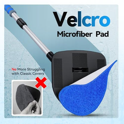 XINDELL Interior Windshield Cleaner Tool, Car Window Cleaning Kit with 5 Reusable Microfiber Pads, Extendable Handle & 360° Rotating Head, Safety Hammer, Streak-Free Auto Glass Wiper for Truck SUV RV - color: Blue