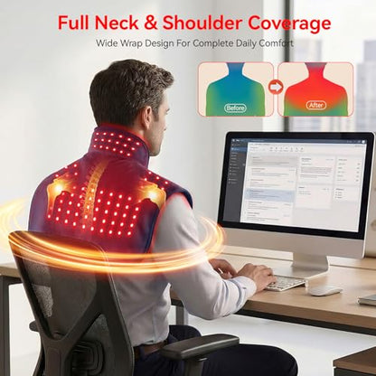 Red Light Therapy for Neck Shoulder, 660nm & 850nm Infrared Light Therapy Wrap, Cordless 5000mAh Rechargeable Light Therapy Pad with Timer & Pulse Modes for Home Use
