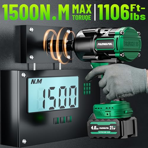 2026 New Upgrade 1106ft-lbs(1500N.m) Impact Wrench, High Torque 1/2 Impact Gun with 21V 2x4.0AH Battery, Fast Charger & 5 Sockets, 3500IPM Brushless Impact Driver for Home Car Truck Tires - color: Green