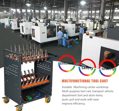 Grey Classic 40 Taper CNC Tool Holder Transfer Cart, 35 Capacity CAT/BT40 Service Carts with Wheels Heavy Duty, Multi-Function Workshop CNC Tool Trolley - size: CAT/BT40-35CAP