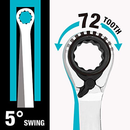 DURATECH Reversible Ratcheting Combination Wrench Set, Metric, 9-Piece, Open end Spanner with Rolling Pouch, 8 mm to 19 mm, 12 Point, CR-V Steel - size: Metric