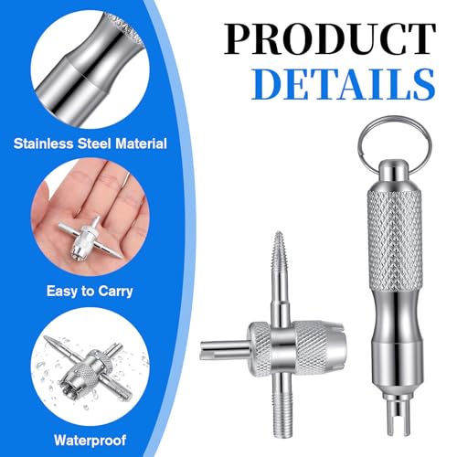 4 PCS Valve Stem Tool Keychain & 4-in-1 Tire Valve Core Removal Tool, Stainless Steel Portable Valves Core Disassembly and Repair Tools for Bicycle Car Motorcycle Repair Install Accessory